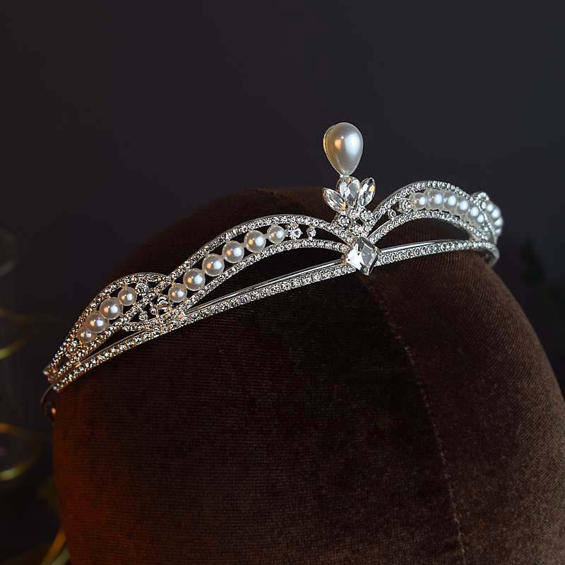 Crown Bride Headwear Crystal Hair Band Birthday Crown Pearl Hair Accessory Hair Crown Photo and Portrait Accessories Light Luxury Style