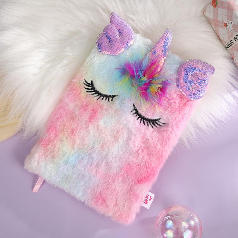 1pc Neutral Gel Pen + 1pc Plush Unicorn Handbook Plush Pen Handwriting Signature Pen Plush Ballpoint Pen Writing Smoothly Quick-Drying Student Gel Pen