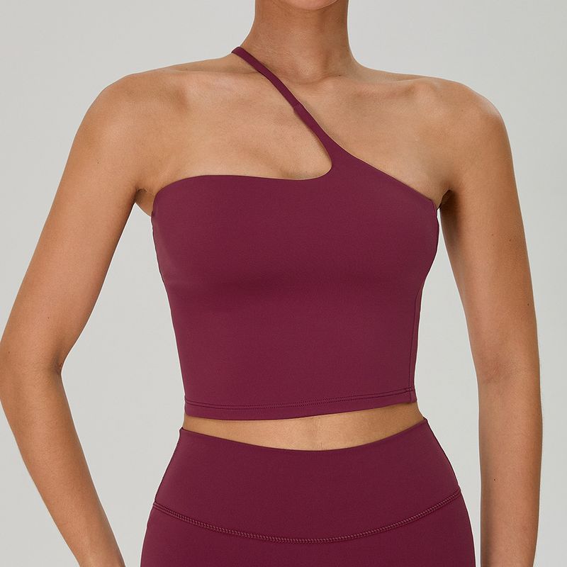 Foreign Trade New European and American Oblique Shoulder Beauty Back Yoga Nude Feel Yoga Clothes Top Outdoor Running Sports Fitness Vest Women