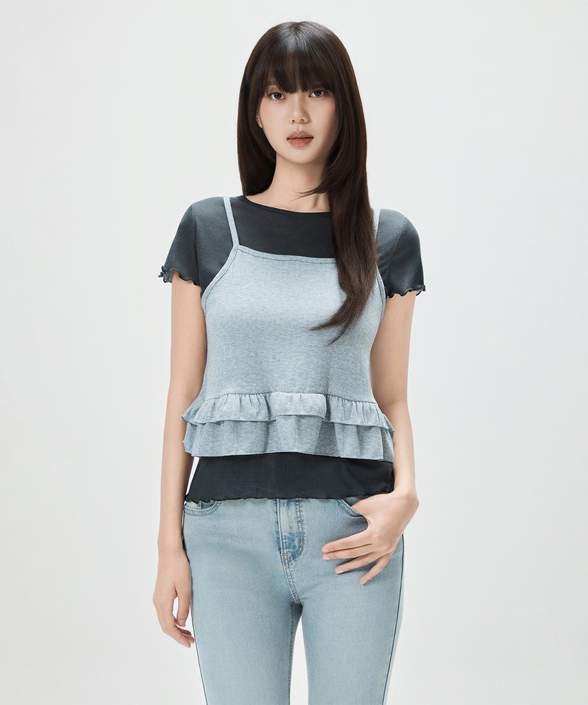 MIXXO Frill Layered Short Sleeve T-Shirt Re Lwg40Ss_Miwhwg74Ra