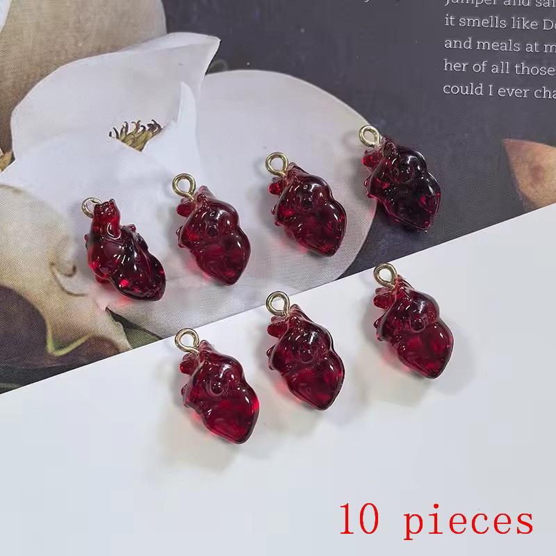 

10Pcs DIY Earring Necklace Bracelet Accessories Simulation Red Cardiac Organ Resin Charms Hallowmas Pendant For Jewelry Making