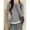 Long Sleeve Women Basic Tshirt Slimming Fake Two Models Contrast Colors New Sweet Girls Autumn Bottoms