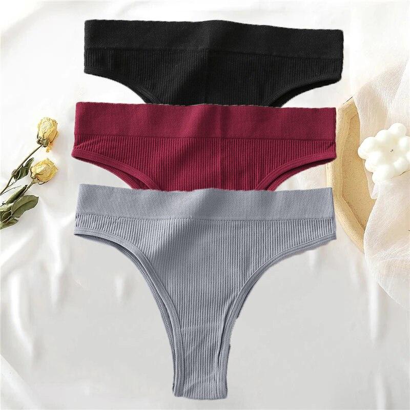 ALLOFME 3-teiliges nahtloses Höschen-Set für Damen, hoch taillierte Tangas, bequeme Baumwoll-Slips für Damen, sexy Unterhosen für Damen