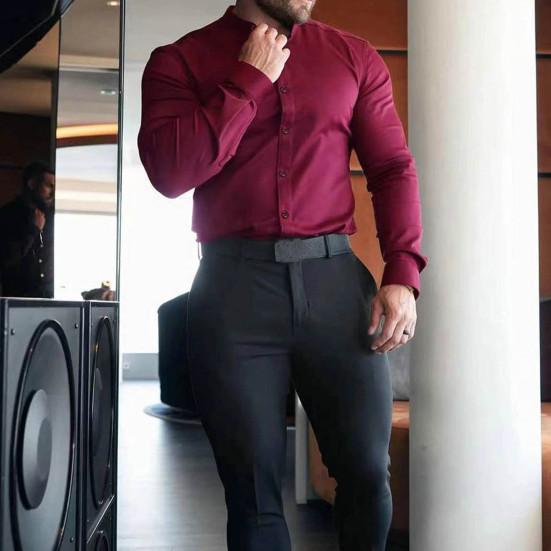 Pánská podzimní košile Slim Fit knoflíková stojáček jednobarevná jednořadá měkký kardigan formální business pánské topy do práce