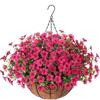 Artificial Violet Flower Hanging Basket With Iron Frame Coconut Fiber Liner Outdoor Garden Decor