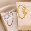 Retro Temperament Stainless Steel Gold Color Sun Flowers Adjustable Opening Rings for Women Finger Charm Jewelry Accessory Gift