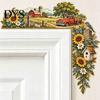 Country Style Wall Art Scenic Countryside Door Frame Corner Decor, Farmhouse Topper Sign, Wooden Scenery Interior Decor Sculpture, Rustic Floral Scene