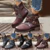 Dames platform enkellaarsjes van patchwork leer, modieus, casual, retro, met wijde schacht, kniehoog, voor dames in grote maten, exotisch.