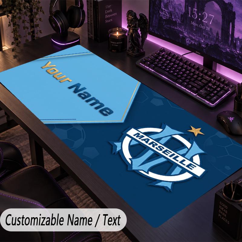 Large Mouse PadOlympique Marseille FC Custom Name Text Personalized Desk Mat Non Slip Gaming Pad