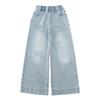 American Retro Kids Baggy Jeans with Bows for Girls Fashion Stretch Elastic Waist Denim Pants Child Wide Leg Jeans Trousers