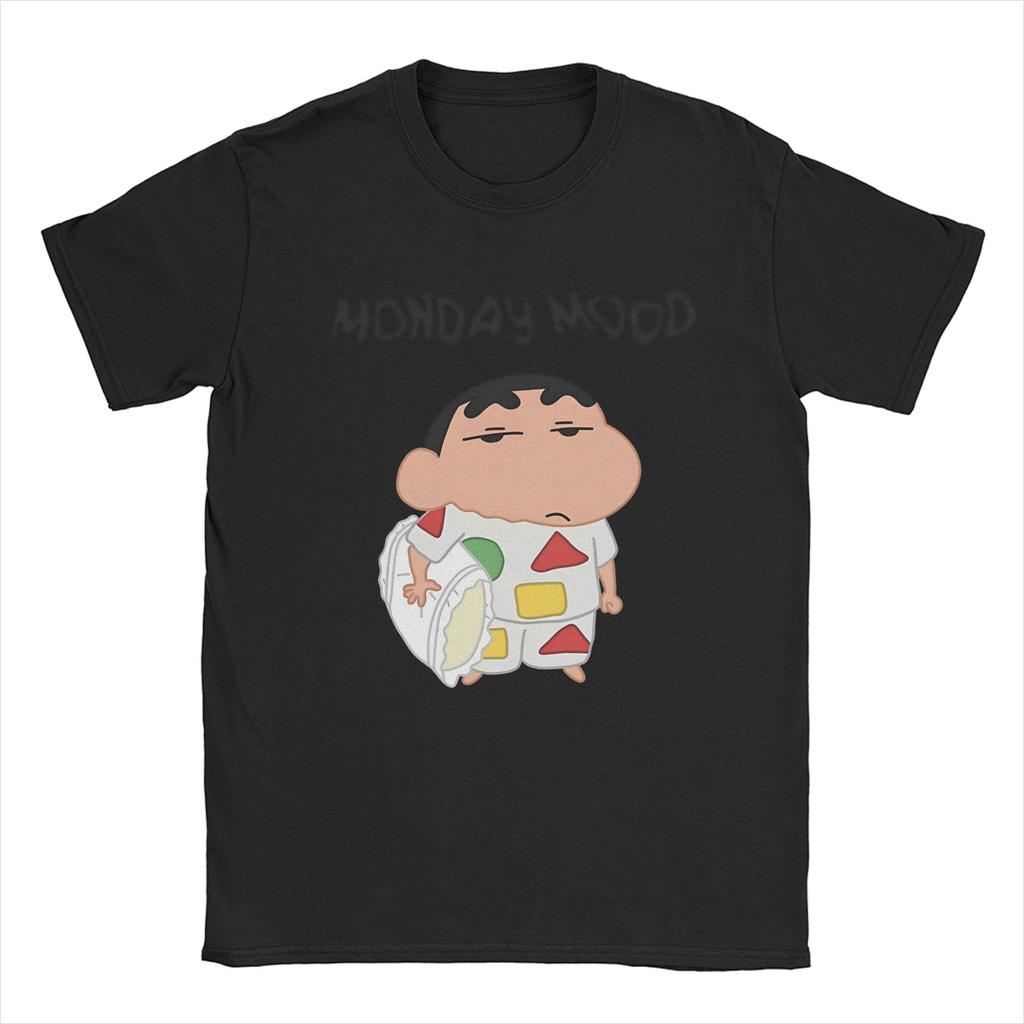 Miniso Monday Mood Sleepy Crayon Shinchan Funny Women Cotton Tees Short Sleeve Funny Cute T Shirts Crew Neck Merchandise Print