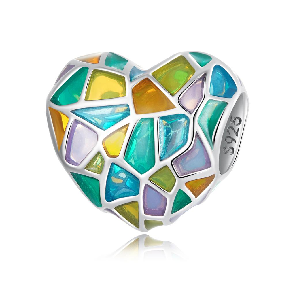 WOSTU 925 Sterling Sivler Mulit Color Heart Charms Family Zircon Bead Fit DIY Bracelet Necklace Jewelry For Mom Lover Daughter