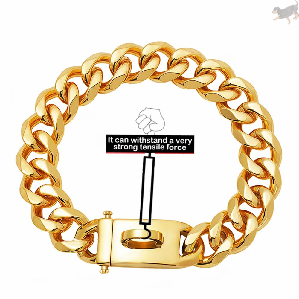 Gold Dog Collar Stainless Steel Metal Pet Choker Silver 19mm Wide Lead for Medium Large Dogs French Bulldog Labrador Retriever