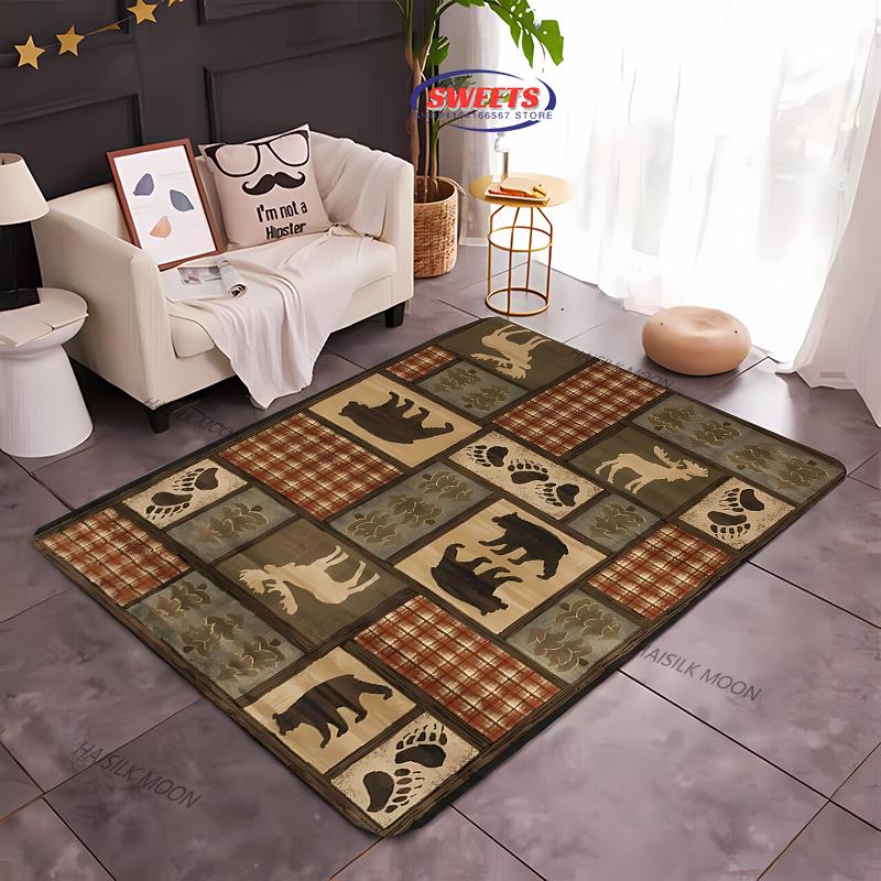 1PC Nordic Animal Bear Theme Print Carpet Living Room Bedroom Sofa Office Large Area Decoration Mat Children's Game Carpet