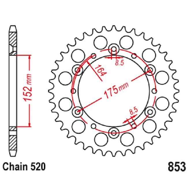 520 Rear Sprocket For Yamaha YFM350X Warrior TTR250 SR500 DT200 XT500 DT200R XT500 IT175 IT200 IT465 IT490 TT600R WR125 TT350