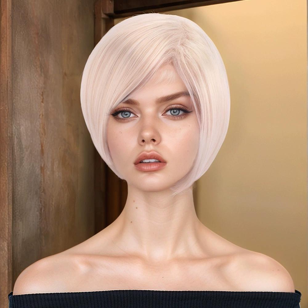 

Белые светлые синтетические парики с челкой короткие прямые волосы боб для женщин косплей повседневные натуральные термостойкие волокна света блондинка