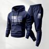 Men's Casual Printed Sweatshirt Set, Men's Hooded Drawstring Sweatshirt And Sweatpants Two-piece Set