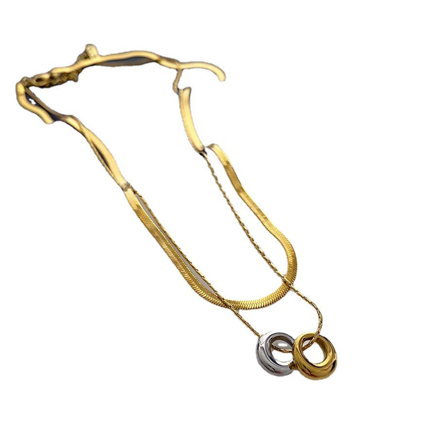 Elegant Titanium Steel Double Ring Necklace - Versatile Fashion Jewelry for Women