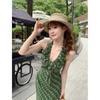 2026 Green Halter Vest Dress Children's Fashionable Temperament Waist French Long Women's
