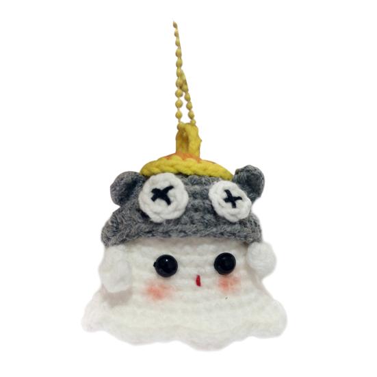 Halloween Crochet Ghost Ornament Cute Handmade Knitted Frog/Cat/Spider/Strawberry Ghost Hanging Decoration for Car Rearview Mirror Bag Charm