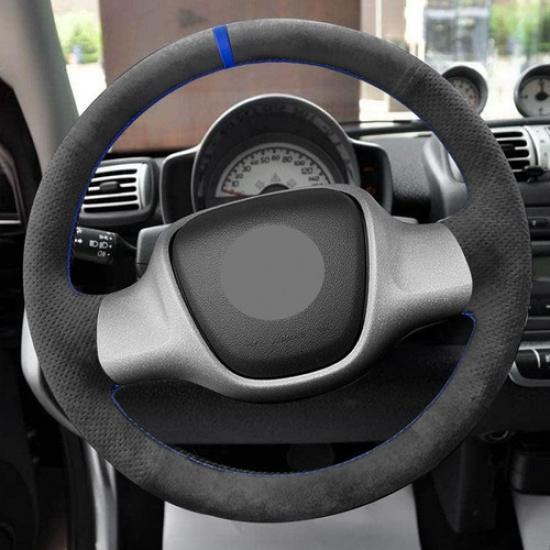 Blue strip Steering Wheel Suede Leather Cover For Smart Fortwo 451 2009-2015