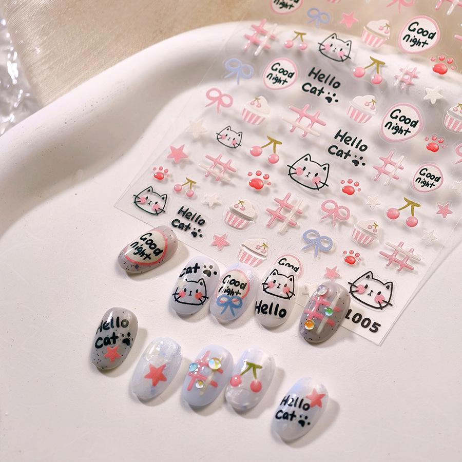 

TENSOR Gold Cartoon Kitten Nail Stickers M-1005 Jelly Hot Stamping Series