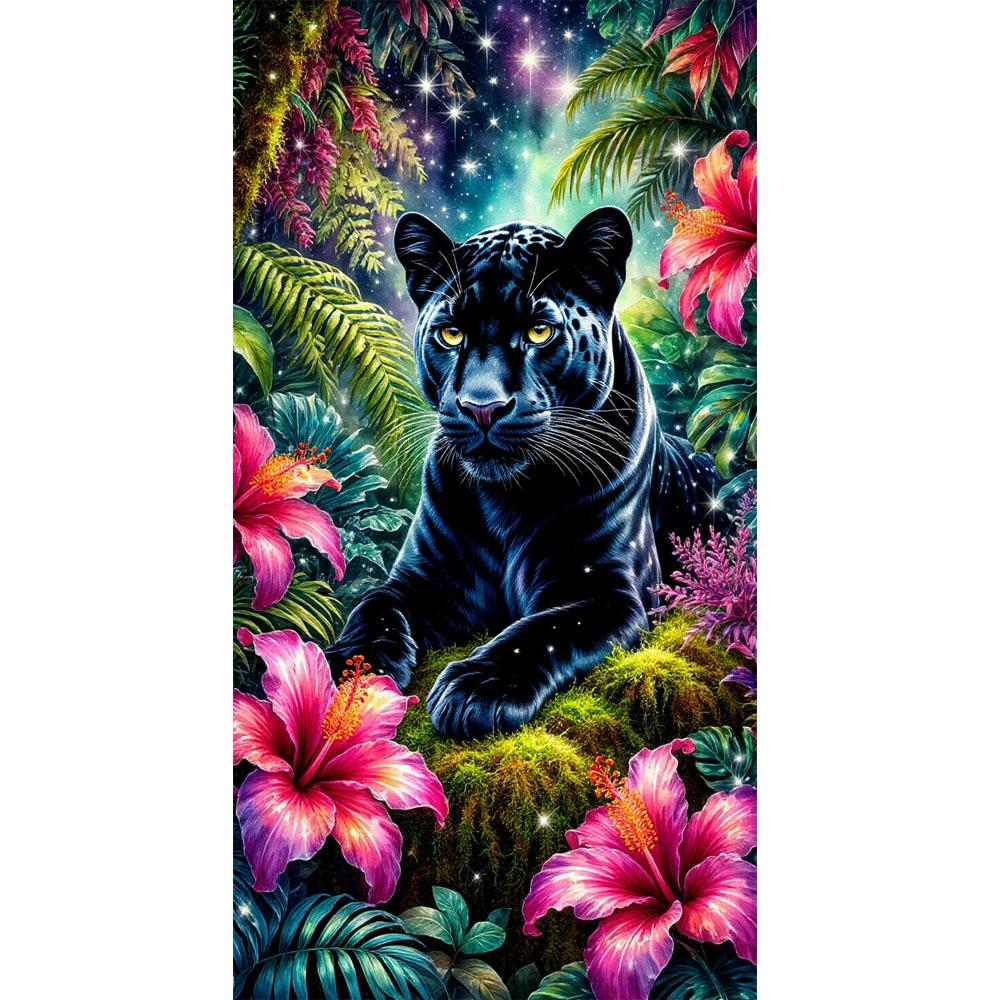 

Black Panther and Flower Picture DIY Diamond Painting Cross Stitch Full Drills Diamond Mosaic New Collection Home Decor round 30x60cm дубильна кора