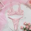 Women S Pink Eyelash Lace Underwire Push Up Semi Sheer Sexy Lingerie Bra Set
