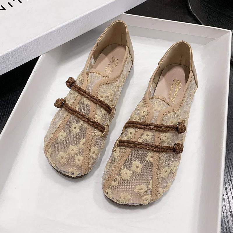 Woman Footwear Flat Slip on Hollow Mesh Breathable Shoes for Women Offers Korean Aesthetic High Quality Deals Cotton Original 39