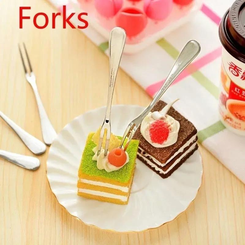 4Pcs Kitchen Tools 13CM Cocktail Dessert Fork Two - Pronged Snack Fork Appetizer Cake Fruit Fork Food Pick Accessories Supplies