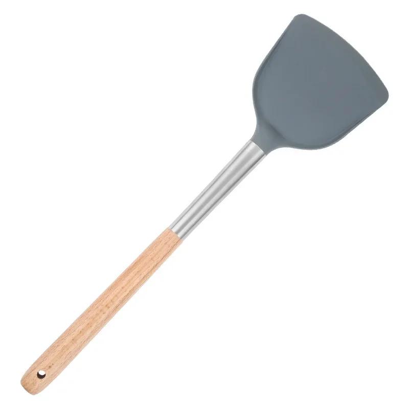 Silicone Kitchen Utensils, Silicone Spatula, Wooden Handle, Silicone Spatula, Silicone Soup Spoon, Leak Spatula, Non-stick Pan