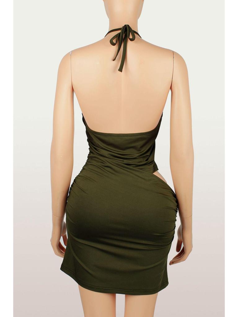 European & American Slim Sexy Low-cut Hollow Backless Halter Bodycon Short Dress