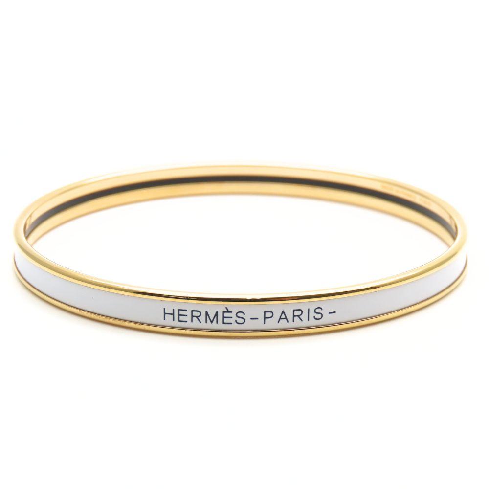 Used HERMES bracelet Uni metal/enamel 11.6g white gold Bangle