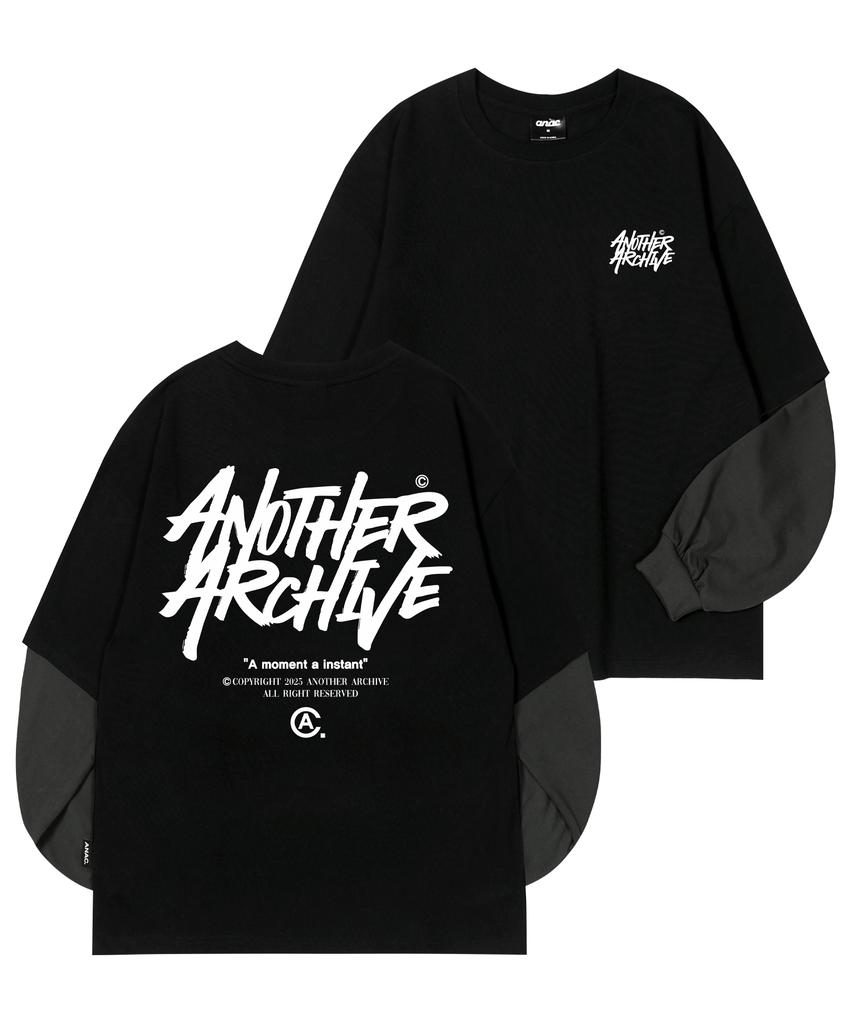 ANOTHER ARCHIVE Layered Graffiti Logo Long Sleeve_Charcoal Black