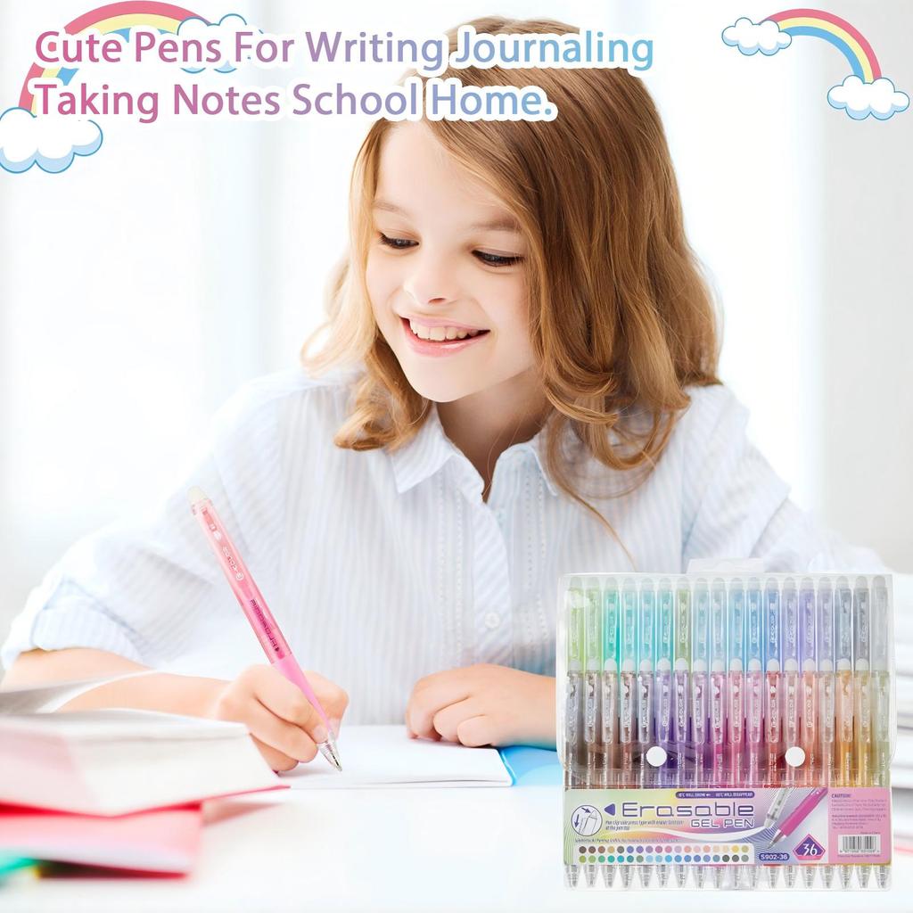 Set of 36 Erasable Gel Pens with Fine Tip for Smooth Writing and Quick Drying Ink Suitable for Students and Office Use