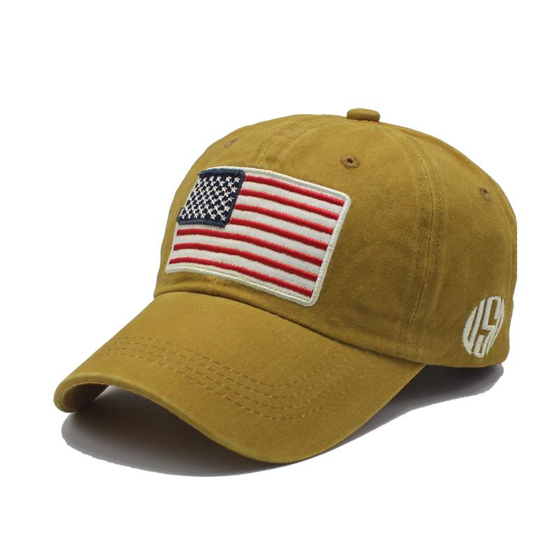 Popular washed old baseball caps, European and American versatile flag embroidered pure cotton men's and women's baseball caps