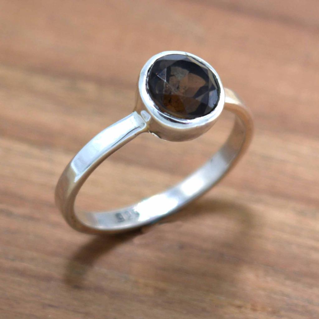 Smoky Topaz 925 Sterling Silver  Ring,  Round Gemstone Handamde Women Statement Ring Jewelry