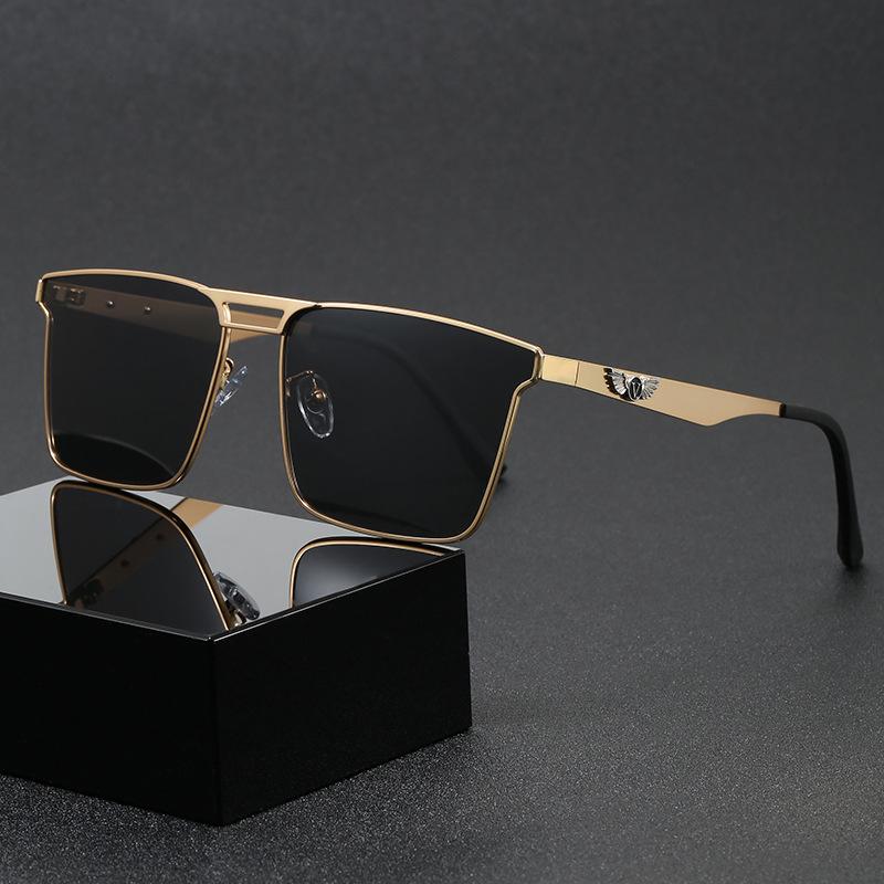 Metal double beam square frame sunglasses men's high definition polarized light outdoor fishing driving sunglasses fishing