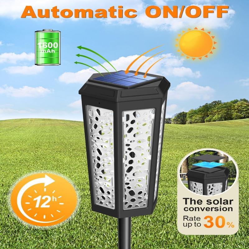 Solar Powered Pathway Landscape Lights Outdoor Waterproof Dusk to Dawn 2 Modes Warm White & White Modern Garden Lights for Path Yard Walkway Driveway