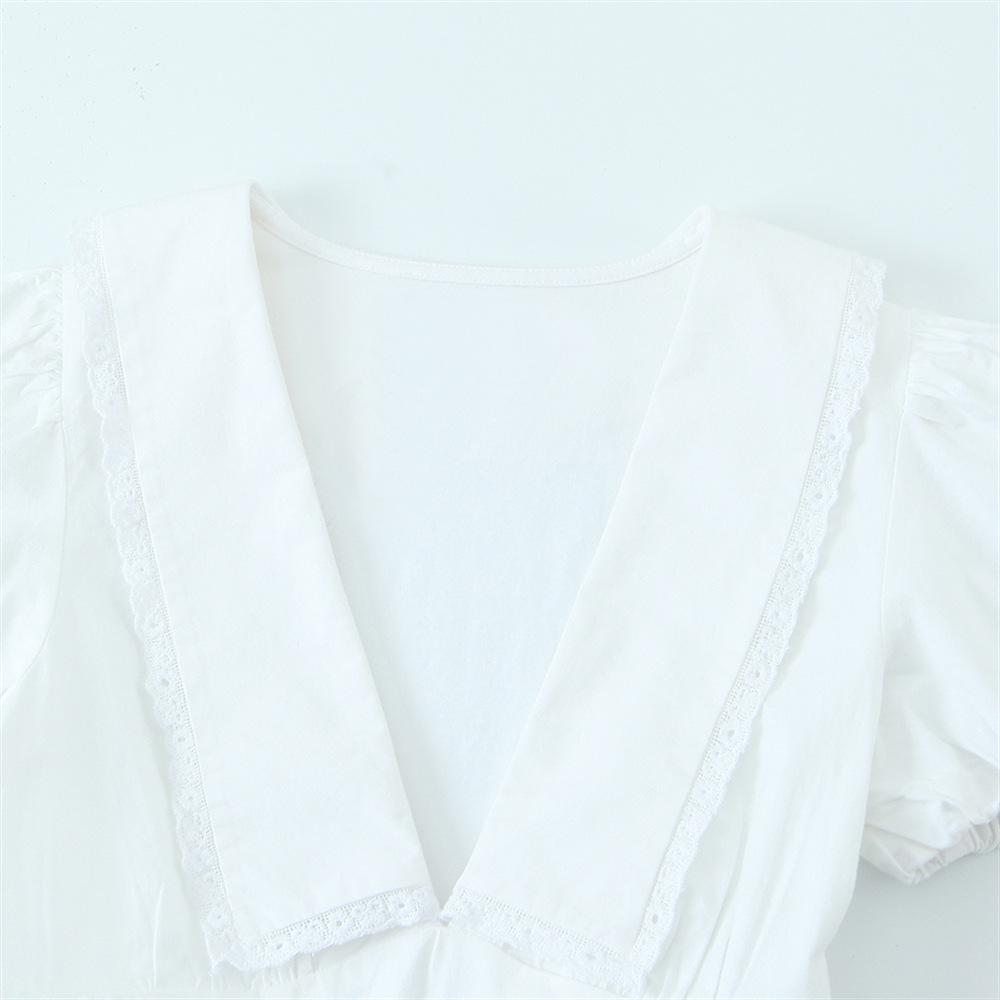 2025 Spring/Summer Slim Fit V-Neck Lace Patchwork Dress - Sweet Princess Style for Women