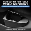 UBLM4 Front Door Built-in Storage Organizer for Tesla Model Y Juniper 2025 2026 Car Garbage Bin with Push‑Open Lid ABS Door Organizer