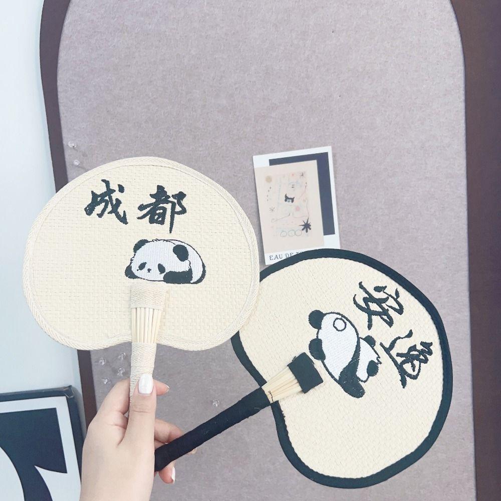 Decorative Straw Group Fan Chinese Style Summer Panda Fan Practical Handmade Straw Fan  Travel