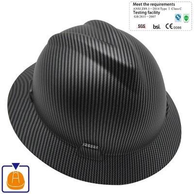 CE Carbon Fiber Full Brim Hard Hat  Construction Safety Helmet Lightweight High Strength Work Cap ABS Head Protective Hard Hat