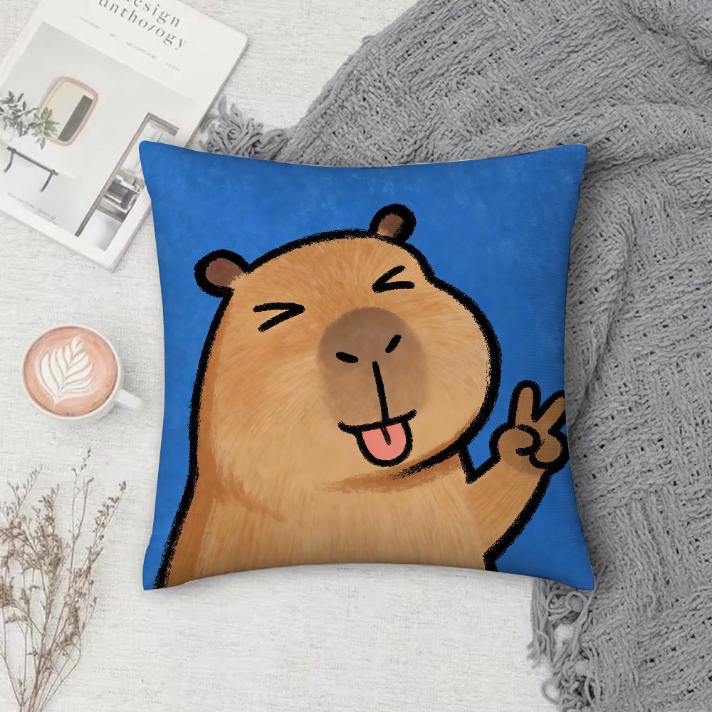 Cartoon Cute C-Capybara Pillow Case Square Double-Sided Printing Sofa Cushion Cover Pillowcase Bedroom Bedside