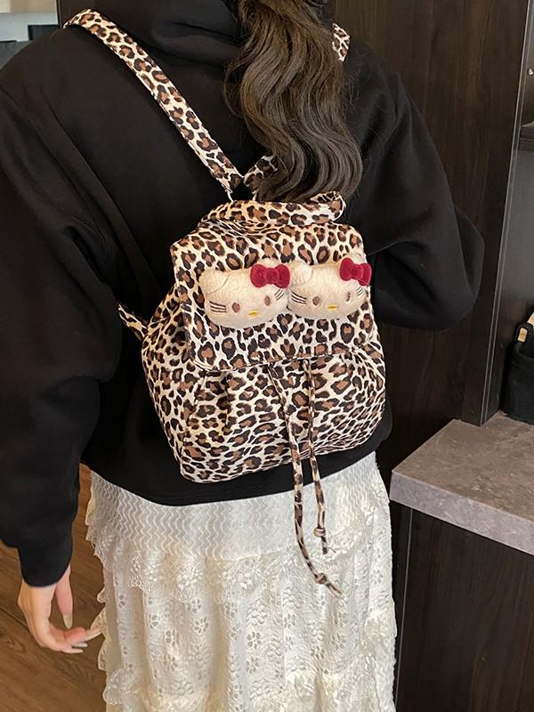 Katzenrucksack mit Leopardenmuster: Koreanischer Stil, Wildleder, Mehrfachnutzung für Mädchen - Herbst/Winter.
