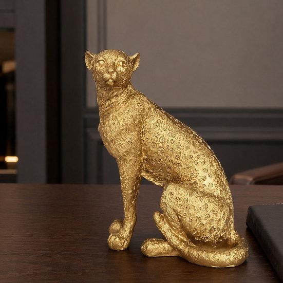 Figurine d'Animal en Résine Modèle Léopard Doré, Statue Vivante, Posture Accroupie ou Courante, Ornement de Haute Qualité pour Meuble TV, Entrée, Bureau, Pendaison de crémaillère,