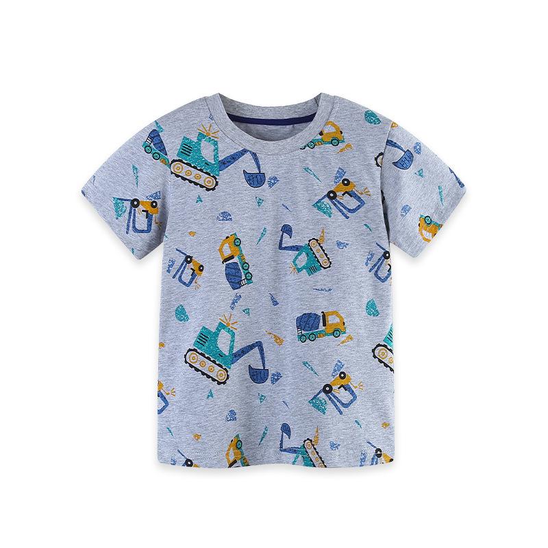 Boys' Short Sleeve Cartoon Car Print Knit Cotton T-shirt