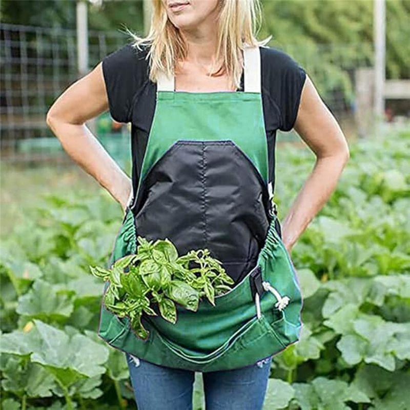 A84E-Waterproof Chest Pocket And Quick Release Harvest Pouch Versatile Gardening Apron Blue
