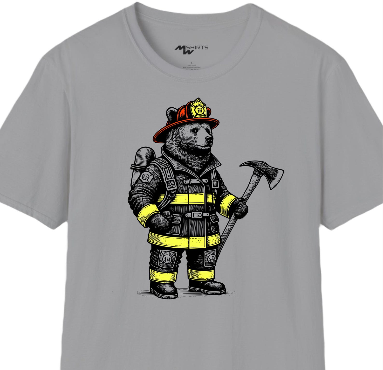 Bear Firefighter T-Shirt: Engraved Animal Rescue Tee XL