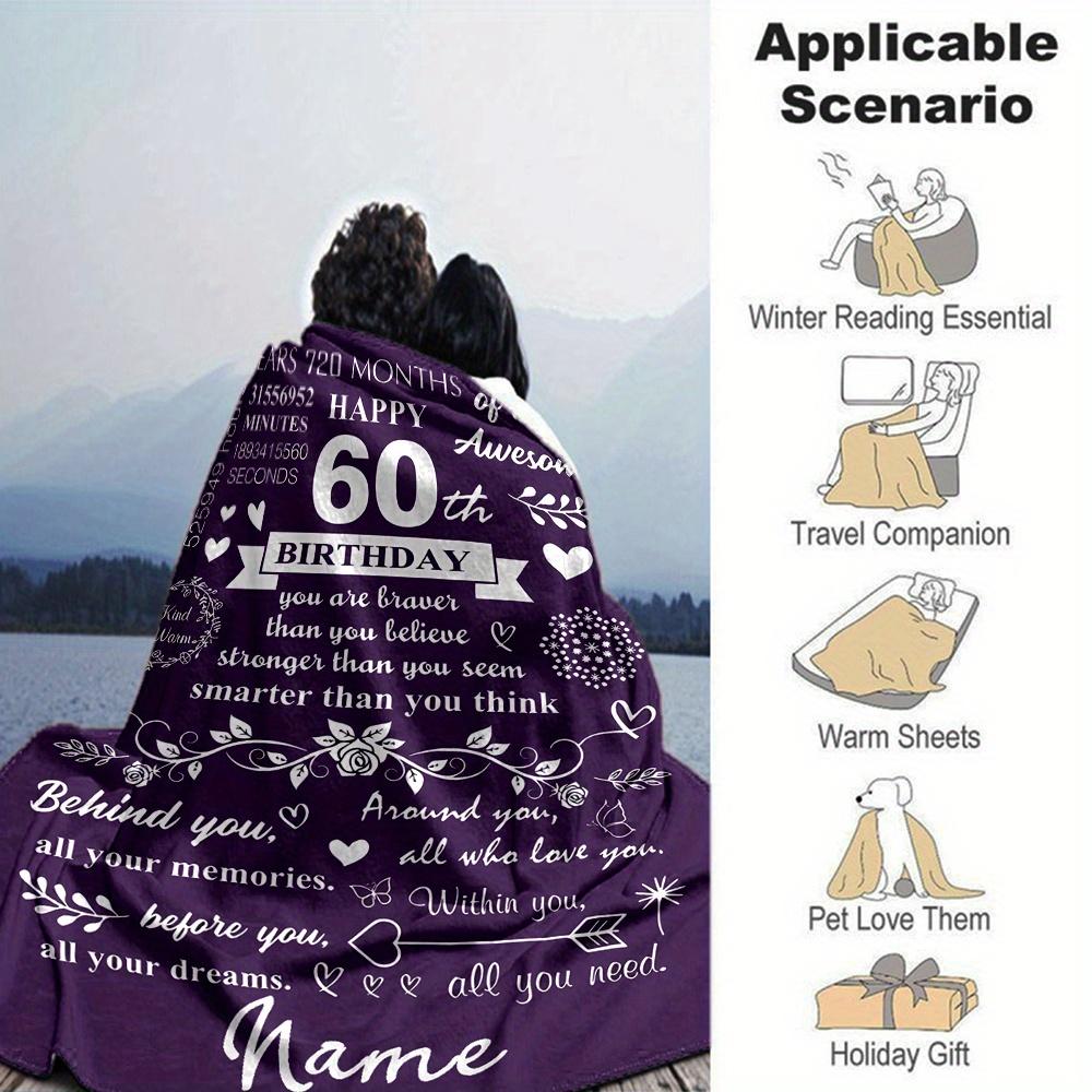 60Th Birthday Celebration Flannel Four Seasons Blanket Customized With Your Name Lightweight And Warm Perfect Gift For Home Office Camping Sofa Travel